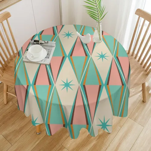 Vista 16 de Mantel retro moderno de mediados de siglo, diseño de colores retro de los años 50, resistente al agua, mantel lavable para cocina, comedor, fiesta