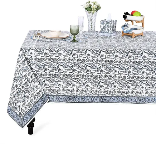 Vista 120 de Ridhi Mantel cuadrado con estampado de bloques de mano de caléndula ámbar