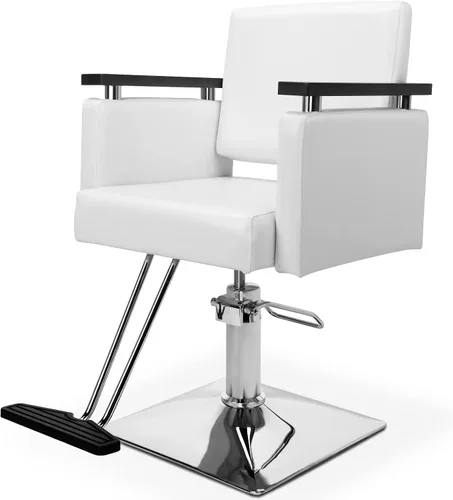 Vista 11 de OmySalon Silla hidráulica para peluquería, silla de peluquería moderna con base cuadrada y reposapiés, giro de 360 grados, equipo de spa de belleza
