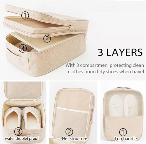 Vista 2 de Bolsas de zapatos para viajes, capacidad para 3 pares de zapatos para viajes, accesorios de equipaje, bolsa portátil para zapatos y bolsa