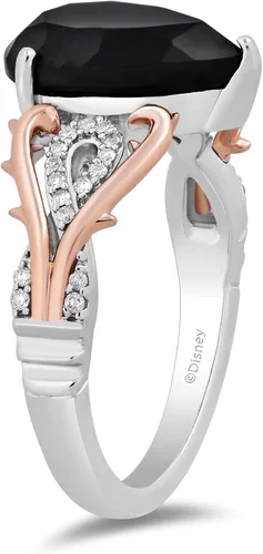 Vista 3 de Jewelili Encantado Disney Fine Jewelry Anillo de plata esterlina y oro rosa de 10 quilates de 110 quilates y espinela negra