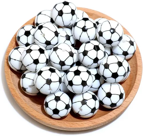 Vista 17 de 36 cuentas de silicona para fabricación de llaveros de 0.47 pulgadas y 0.59 pulgadas a granel de béisbol, baloncesto, fútbol, deporte, focal