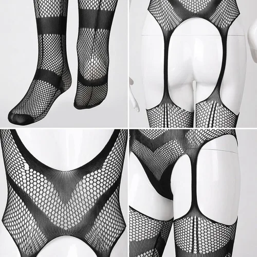 Vista 3 de Body de malla transparente para hombre, color negro, Negro