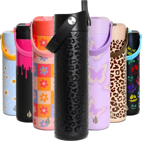 Vista 56 de Elemental Botella de agua aislada de 24 onzas con popote, botellas de agua con núcleo de acero inoxidable 100% a prueba de fugas para viajes, Beige