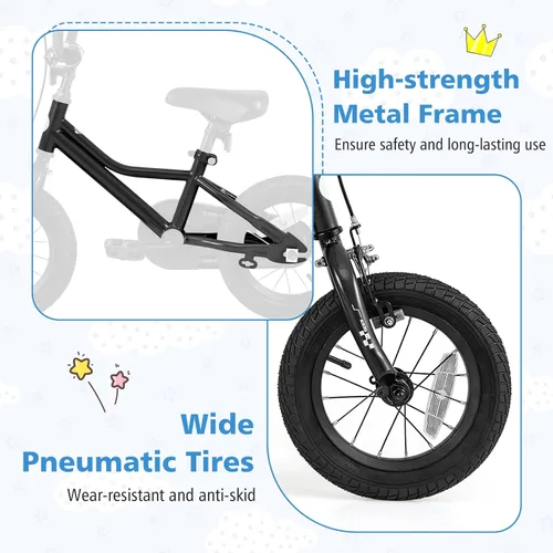 Vista 4 de BABY JOY Bicicleta para niños, 12, 14, 16, 18 pulgadas, bicicleta deportiva con ruedas de entrenamiento extraíbles, frenos de mano y posavasos