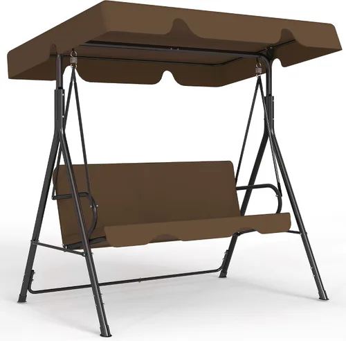 Vista 12 de Murago - Silla de columpio para patio al aire libre con dosel ajustable, columpio para patio al aire libre con soporte resistente para 3 personas