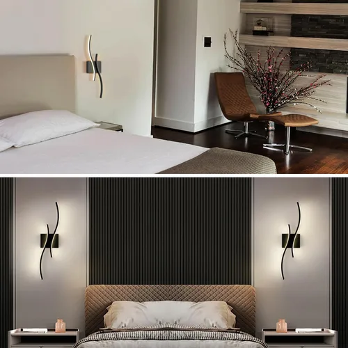 Vista 2 de Lámpara de pared con luz LED moderna, minimalista, industrial, de 24" en negro, para espacios pequeños, lámpara de pared con cableado para baño