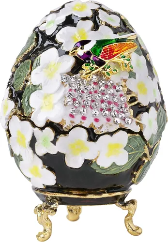 Vista 13 de Apropos Huevo Faberge pintado a mano de estilo vintage con esmalte rico y diamantes de imitación brillantes caja de joyería