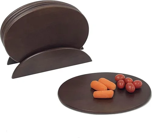 Vista 11 de Woodard & Charles 6 tablas de servir de madera de acacia con soporte, perfectas para servir, sushi, queso, aperitivos de obra, embutidos Marrón