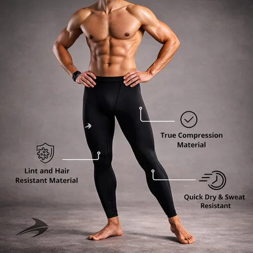 Vista 5 de CompressionZ Pantalones de compresión para hombre, para entrenamiento, deportes Leggings de capa base para correr Negro