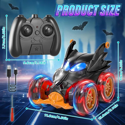 Vista 7 de Bat - Autos de control remoto para niños de 4 a 7 años, 2.4 GHz recargable a control remoto con luces frías, juguetes de regalo para niños de 4, 5
