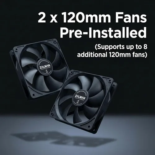 Vista 4 de Zalman S4 ATX Mid-Tower - Carcasa para computadora de escritorio, 2 ventiladores silenciosos de 4.724 in Diseño moderno, panel lateral tintado