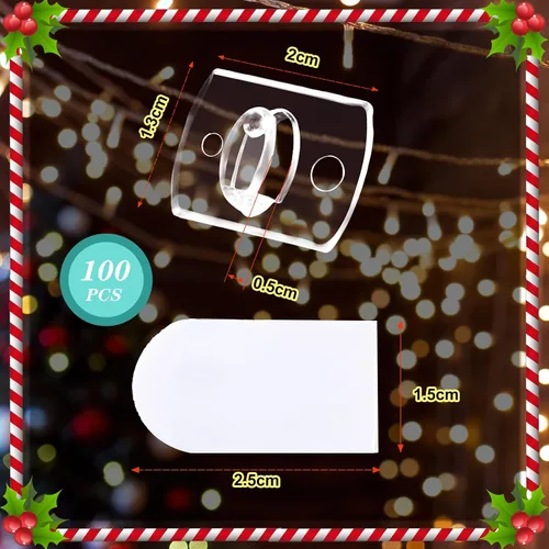 Vista 2 de Blulu 100 clips de luz de Navidad, mini clips de luz para decoración de cadena de luces, mini clips de pared adhesivos para colgar decoraciones