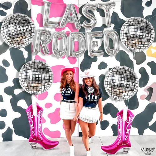 Vista 6 de KatchOn, Juego de 15 globos de rodeo – plata, bola de discoteca, botas de vaquera, despedida de soltera, boda, decoraciones de cumpleaños