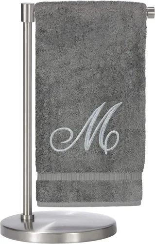 Vista 161 de Script R - Toalla de baño con monograma, regalo personalizado, 27 x 54 pulgadas, juego de 1 toalla bordada con texto dorado, 100% algodón turco Navy