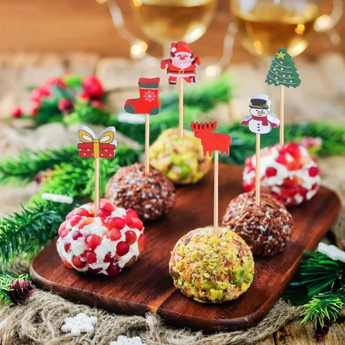 Vista 4 de JtmyAota 100 unidades de palillos de dientes de Navidad para aperitivos, palillos de cóctel de bambú natural de 4.7 pulgadas para decoración