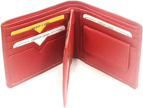 Vista 3 de Billetera de piel auténtica para hombre, color rojo
