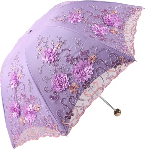Vista 68 de Honeystore Sombrilla bordada con flor 3D plegable UV con encaje clásico