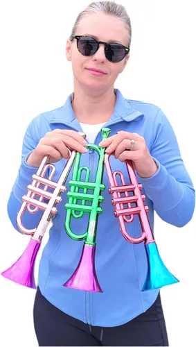 Vista 5 de Trompetas metálicas (13 pulgadas), juguetes musicales de plástico para niños, instrumentos que hacen ruido para fiestas de cumpleaños, regalos
