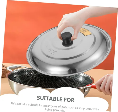 Vista 3 de Cabilock Tapas de sartén Tapa de olla Wok Tapa de olla: Tapa de sartén redonda de acero inoxidable con perilla Cubierta de sartén para sartén
