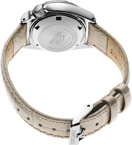 Vista 3 de Seiko Reloj automático de cuero beige con esfera beige arena para hombre Beige Reloj automático