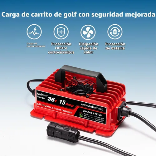 Vista 6 de Cargador de batería de litio de 36 V, carga rápida de 43.8 V 15 A para carrito de golf, impermeable IP67, cargador de litio de 36 voltios y 15