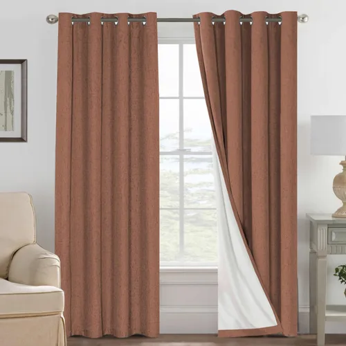 Vista 39 de H.VERSAILTEX Cortinas 100% opacas con aislamiento térmico, texturizadas, de lino, con bloqueo completo de calor y luz, para sala de estar y Negro