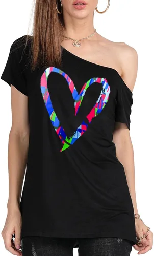 Vista 2 de MAGICMK - Camiseta casual para mujer, con estampado de labios y hombro descubierto, talla extragrande
