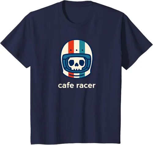 Vista 69 de Cafe Racer Moda Simple Casco Diseño Motocicleta Camiseta Negro