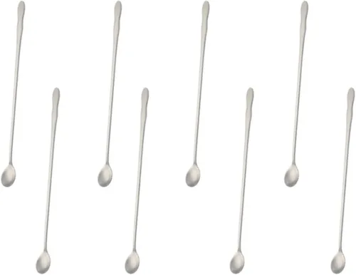 Vista 8 de Juego de 8 cucharas mezcladoras de acero inoxidable con mango largo de 7.9 in para café, batidos, jugos, cócteles