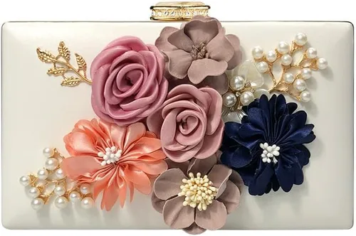 Vista 2 de Bolso de noche floral para mujer, bolso de embrague de novia con flores 3D, elegante banquete de boda, baile de graduación, bolso de noche