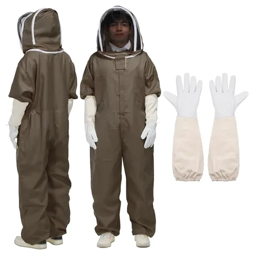 Vista 8 de HARFINGTON Traje de abeja para hombres y mujeres, L trajes de apicultura con guante y velo capucha, trajes de abeja para hombres, a prueba de patio