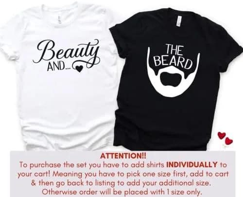 Vista 6 de Camisa de belleza y barba, Camisas para parejas para él y ella, Camisa de recién casados, Camisas de pareja comprometida, Camisas a juego