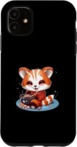 Vista 5 de Funda para iPhone 14 Otaku Anime Red Panda Eat Ramen Fideos Flor de Cerezo