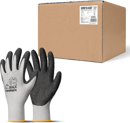 Vista 31 de toolant Guantes de trabajo de látex arrugado a granel, guantes de seguridad con revestimiento de goma para hombres y mujeres, 12 pares para Negro