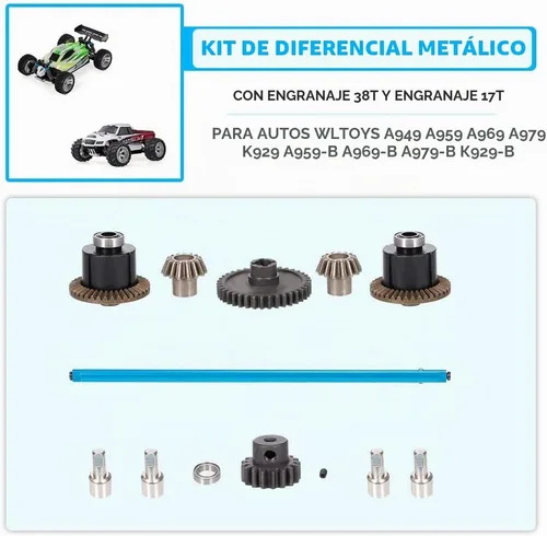 Vista 2 de GoolRC Kit de diferencial de metal para automóvil a control remoto, engranajes diferenciales 38T y 17T, eje de transmisión, eje de dirección
