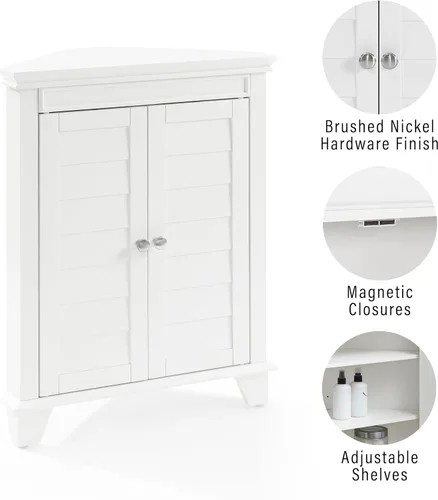Vista 7 de Crosley Furniture Lydia - Armario de almacenamiento esquinero y organizador de baño con estantes, color blanco