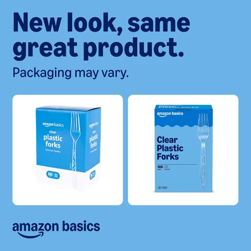 Vista 2 de Amazon Basics Tenedores desechables de plástico transparente, calidad premium, 100 unidades, paquete grande
