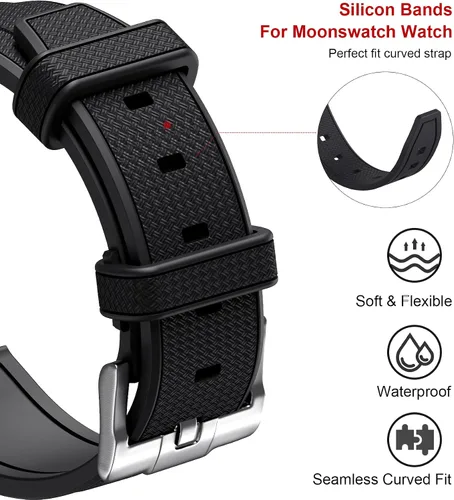 Vista 7 de Correa Stanchev para reloj Moonswatch, correa de silicona suave curvada sin espacio de 20mm para reloj Omega X Swatch Speedmaster, correa