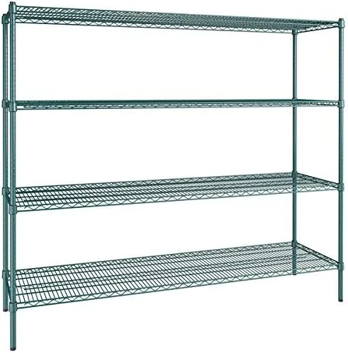 Vista 216 de Kit de 4 estantes de epoxi verde NSF de 21 x 72 pulgadas con postes de 86 pulgadas, estantería de almacenamiento resistente, kit de estantería