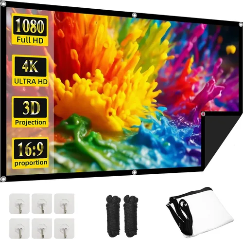 Vista 9 de Pantalla de proyección de 60 pulgadas, pantalla de película de proyección portátil OKEDUO 4K 16:9 HD, antiarrugas para interior y exterior