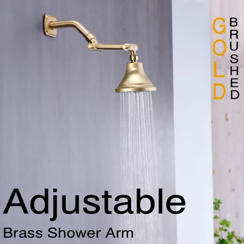 Vista 3 de TRUSTMI Brazo de ducha de latón de 4 pulgadas de altura ajustable, soporte de brazo de extensión de cabezal de ducha, latón cepillado dorado