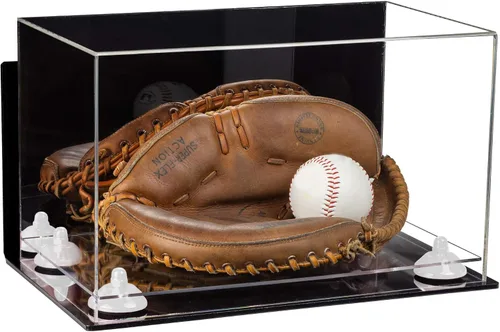 Vista 73 de Better Display Cases Vitrina de guantes de béisbol de acrílico transparente con elevadores negros (A011/V16)