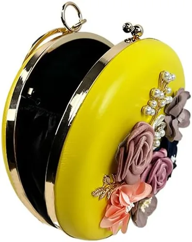 Vista 9 de Bolso de mano para mujer 3D rosa nude floral bolso de mano Hecho a mano con perla Boda nupcial diurna fiesta de noche