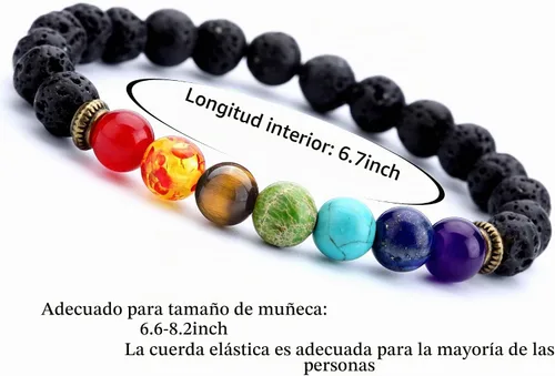 Vista 4 de Men Women 8mm Lava Rock 7 Chakra Beads Chakra Bracelet Chakra A-Lava