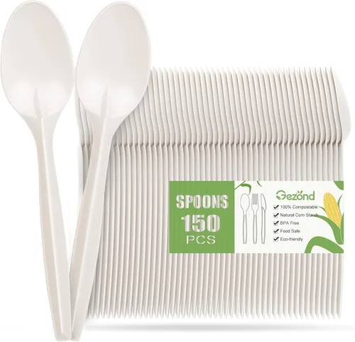Vista 9 de Gezond - Cucharas compostables, paquete de 50 cucharas desechables de 6.7 pulgadas, resistentes Utensilios grandes biodegradables ecológicos