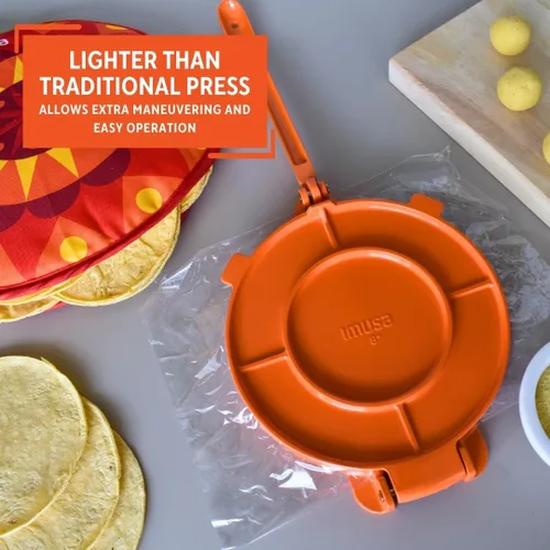 Vista 5 de IMUSA USA Prensa de tortilla de aluminio de 8 pulgadas, color naranja