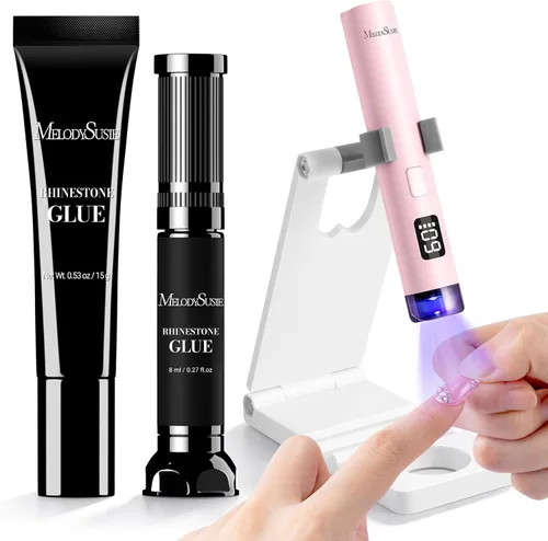 Vista 10 de MelodySusie - Kit de luz UV de mano rosa para uñas de gel y pegamento de diamantes de imitación A-Rosa