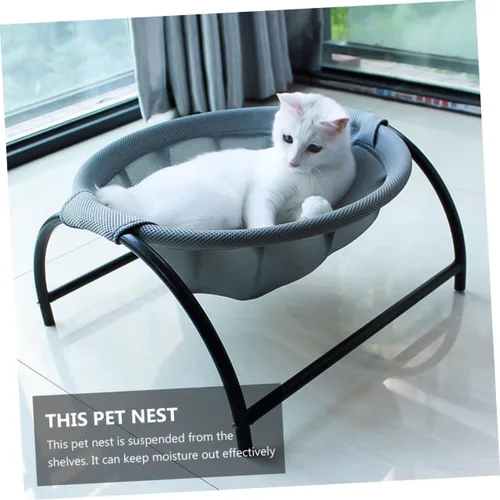 Vista 2 de Happyyami Hamaca elevada para gatos, marco resistente, transpirable para dormir cómodamente, tumbona interior para gatos y perros, muebles elegantes