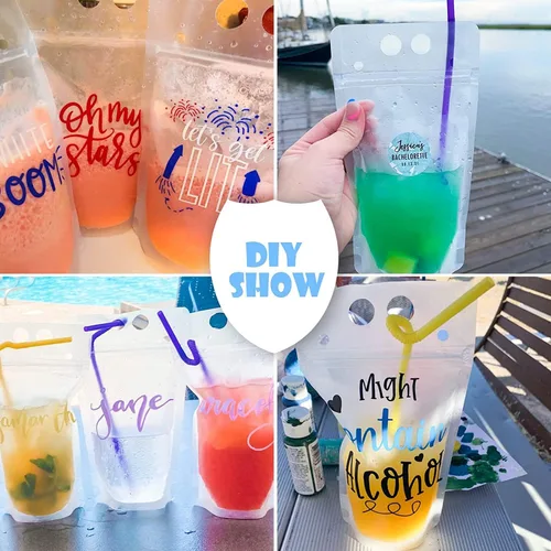 Vista 6 de 100 bolsas de doble cremallera para bebidas con 100 popotes y 30 bolsas de paletas plegables de mano resistentes para batidos, bebidas frías